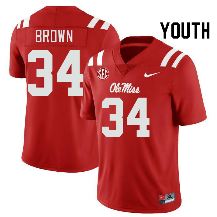 Youth #34 Cooper Brown Ole Miss Rebels College Football Jerseys Stitched-Red